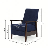 24.75 Inch Wide Wooden Handcrafted Manual Club Recliner Chair For Cozy Relaxation