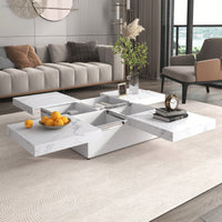 Modern Square Marble Veneer Coffee Table With Sliding Storage Top In White 39.4 Inches