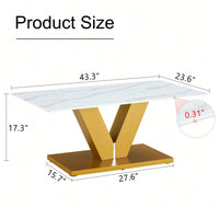 Modern Minimalist Tempered Glass Coffee Table With Sticker Design And Golden MDF Pillars For Living And Dining Rooms