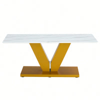 Modern Minimalist Tempered Glass Coffee Table With Sticker Design And Golden MDF Pillars For Living And Dining Rooms