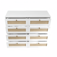 Elegant White 8 Drawer Chest With Rattan Fronts And Gold Legs And Handles