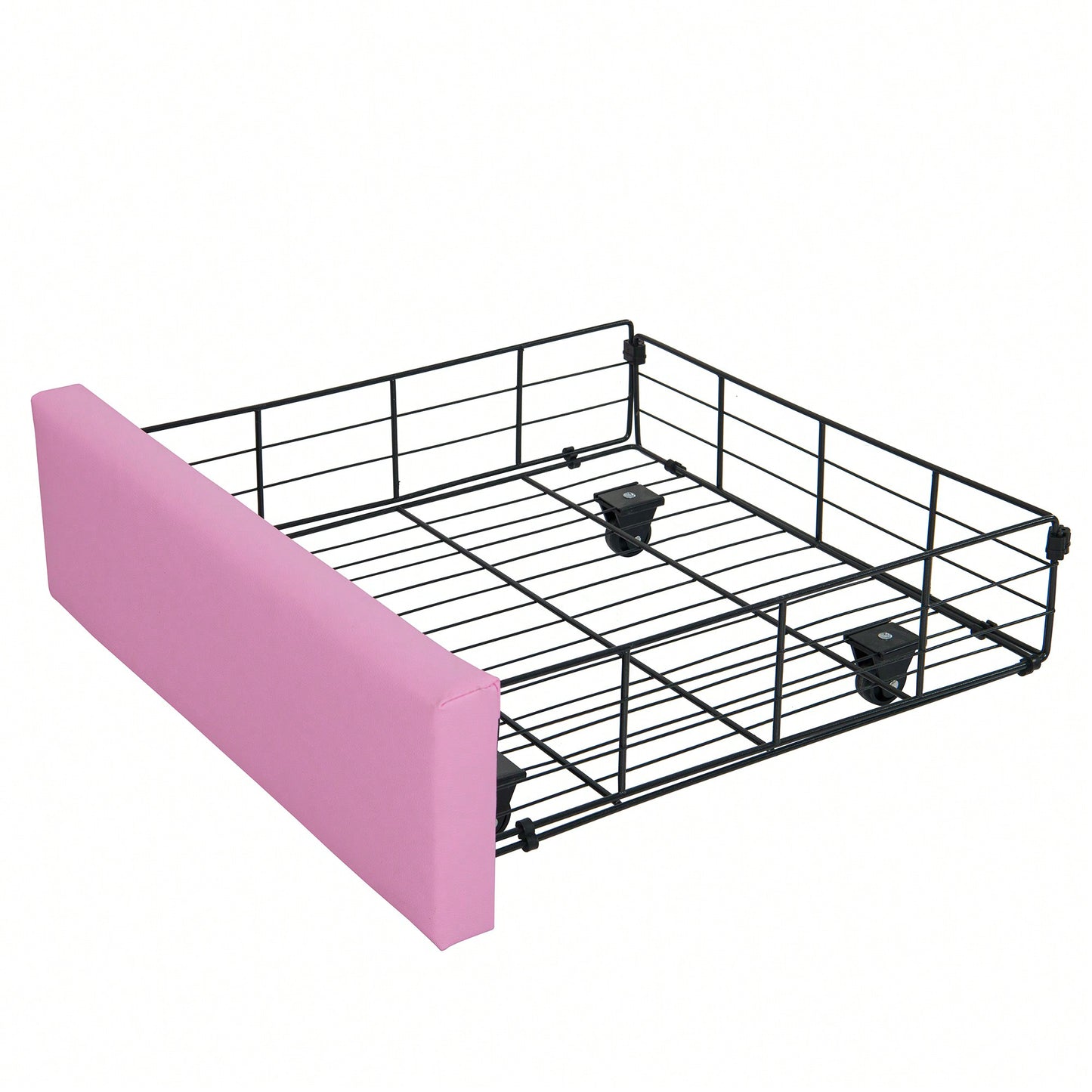 Modern Upholstered Princess Bed Frame With LED Lights And Crown Headboard, Pink And White Design, Features 2 Storage Drawers