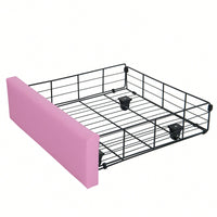 Modern Upholstered Princess Bed Frame With LED Lights And Crown Headboard, Pink And White Design, Features 2 Storage Drawers