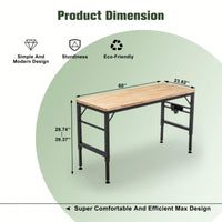 Heavy Duty 60 Inch Adjustable Height Workbench With Rubber Wood Top And Power Outlets, 2000 Lbs Load Capacity For Workshop, Garage, Office And Home Use