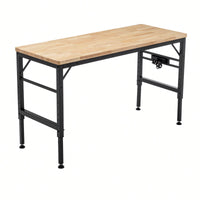 Heavy Duty 60 Inch Adjustable Height Workbench With Rubber Wood Top And Power Outlets, 2000 Lbs Load Capacity For Workshop, Garage, Office And Home Use