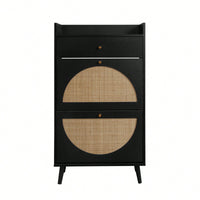 Stylish Double Layer Shoe Rack With 2 Doors And 1 Drawer For Entryway Organization