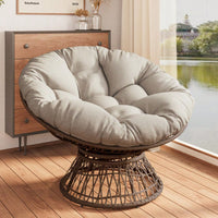 Ergonomic Wicker Swivel Chair With Thick Density Cushion And 3-Proof Cover For Living Room Bedroom Lounge Gray Base