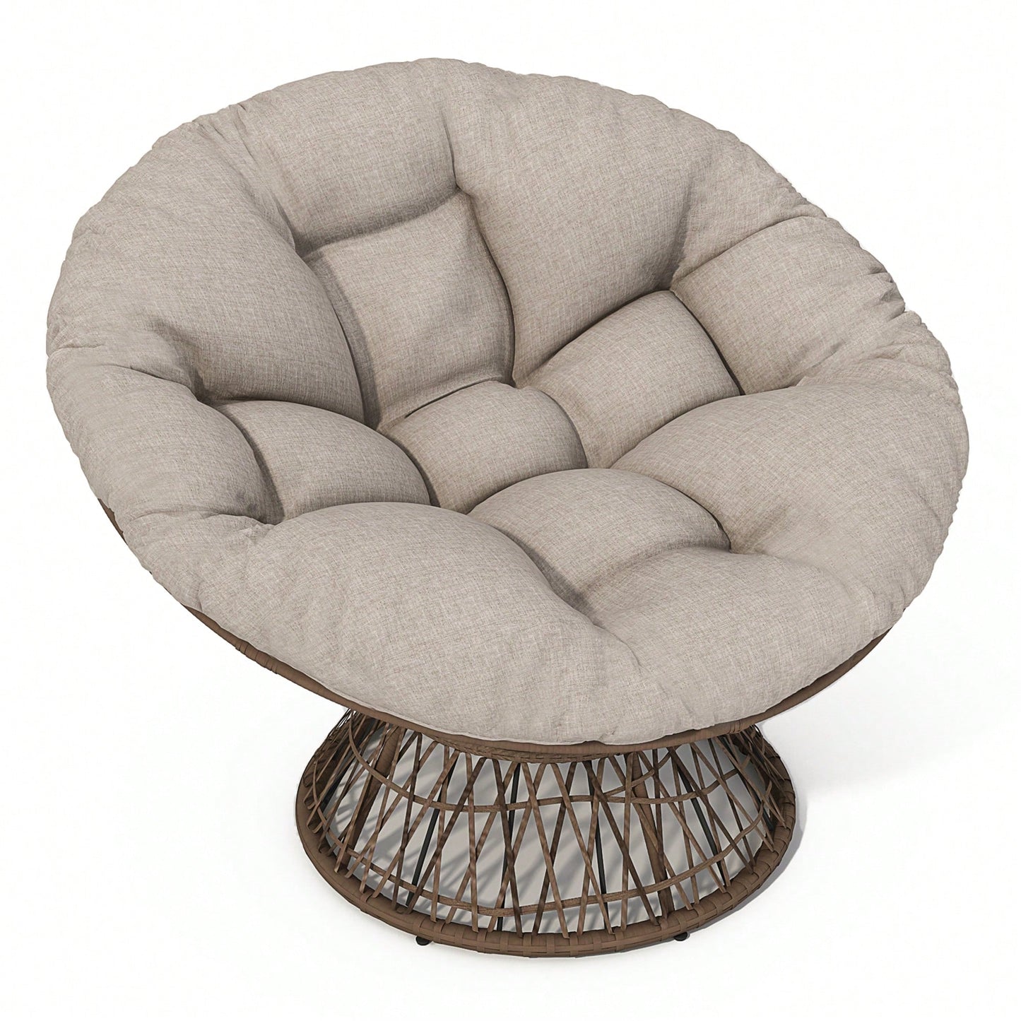 Ergonomic Wicker Swivel Chair With Thick Density Cushion And 3-Proof Cover For Living Room Bedroom Lounge Gray Base