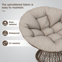 Ergonomic Wicker Swivel Chair With Thick Density Cushion And 3-Proof Cover For Living Room Bedroom Lounge Gray Base