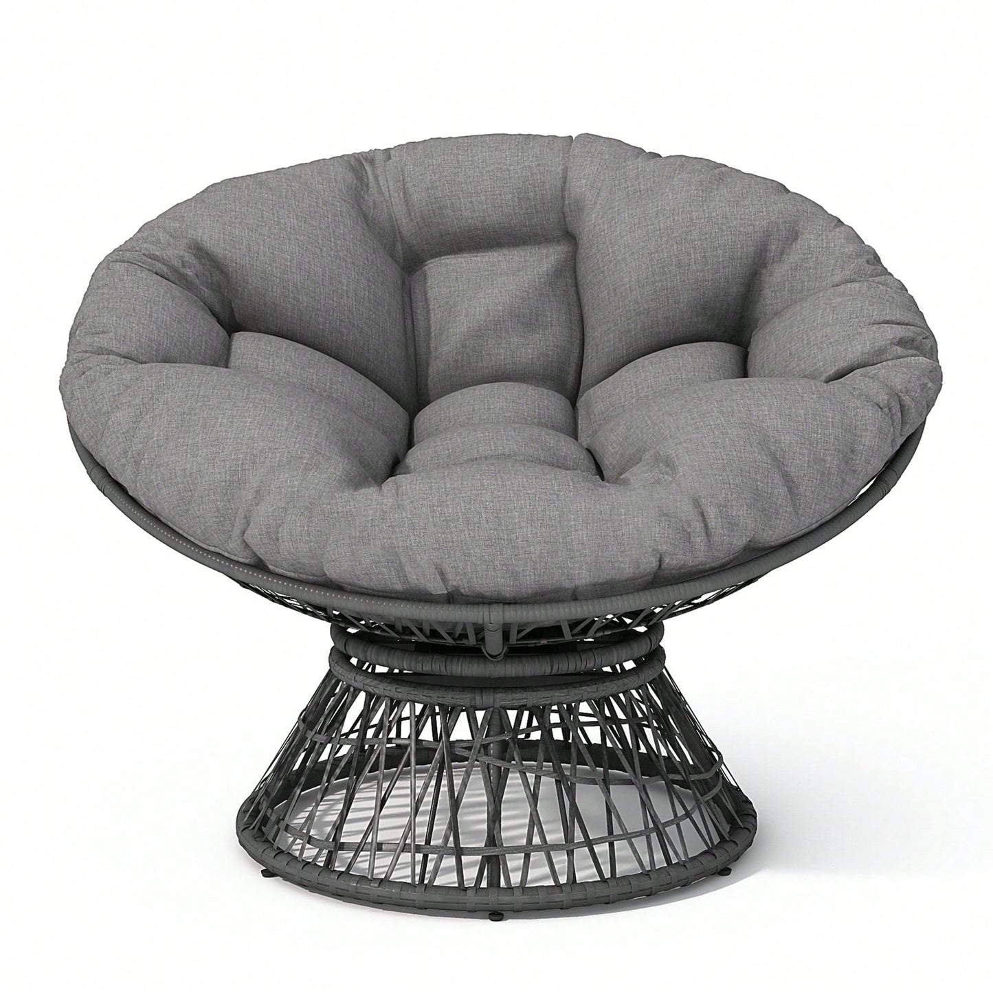 Ergonomic Wicker Swivel Chair With Thick Density Cushion And 3-Proof Cover For Living Room Bedroom Lounge Gray Base