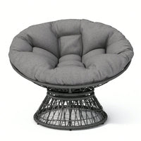 Ergonomic Wicker Swivel Chair With Thick Density Cushion And 3-Proof Cover For Living Room Bedroom Lounge Gray Base