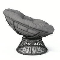 Ergonomic Wicker Swivel Chair With Thick Density Cushion And 3-Proof Cover For Living Room Bedroom Lounge Gray Base