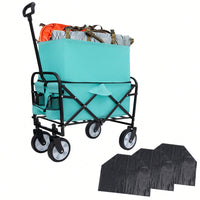 Collapsible Foldable Utility Wagon Cart With Strapping System For Beach Camping Shopping Gardening Fishing Supports 225lbs All-Terrain Wheels Blue