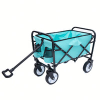 Collapsible Foldable Utility Wagon Cart With Strapping System For Beach Camping Shopping Gardening Fishing Supports 225lbs All-Terrain Wheels Blue