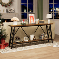 Extra Long 70.9 Inch Rustic Gray Console Table With 2 Tier Storage Shelves For Hallways Living Rooms And Entryways