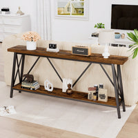 Extra Long 70.9 Inch Rustic Gray Console Table With 2 Tier Storage Shelves For Hallways Living Rooms And Entryways