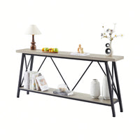 Extra Long 70.9 Inch Rustic Gray Console Table With 2 Tier Storage Shelves For Hallways Living Rooms And Entryways