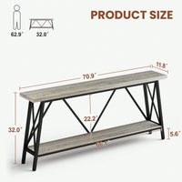 Extra Long 70.9 Inch Rustic Gray Console Table With 2 Tier Storage Shelves For Hallways Living Rooms And Entryways