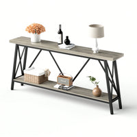 Extra Long 70.9 Inch Rustic Gray Console Table With 2 Tier Storage Shelves For Hallways Living Rooms And Entryways