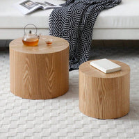 Nesting Round Coffee Table Set Of 2 For Living Room Office Bedroom MDF With Veneer Natural Finish Available In 4 Colors