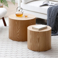 Nesting Round Coffee Table Set Of 2 For Living Room Office Bedroom MDF With Veneer Natural Finish Available In 4 Colors