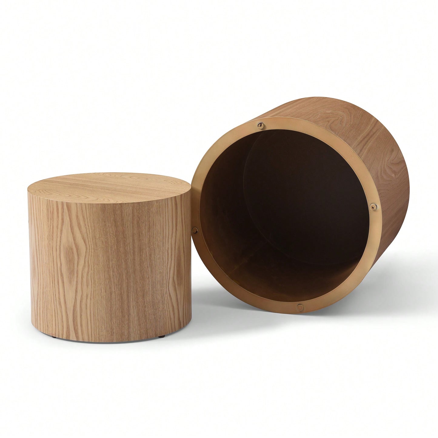 Nesting Round Coffee Table Set Of 2 For Living Room Office Bedroom MDF With Veneer Natural Finish Available In 4 Colors