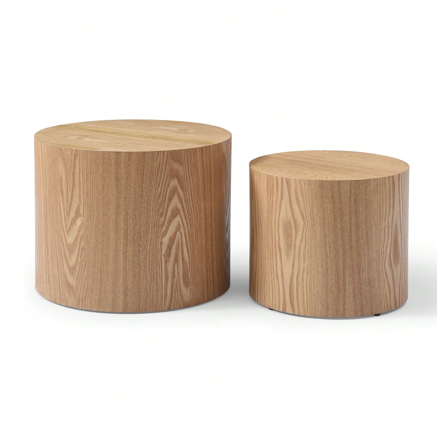 Nesting Round Coffee Table Set Of 2 For Living Room Office Bedroom MDF With Veneer Natural Finish Available In 4 Colors