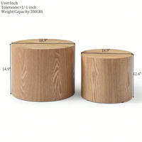 Nesting Round Coffee Table Set Of 2 For Living Room Office Bedroom MDF With Veneer Natural Finish Available In 4 Colors