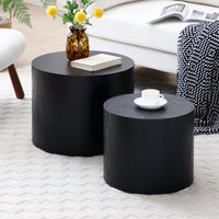 Nesting Round Coffee Table Set Of 2 For Living Room Office Bedroom MDF With Veneer Natural Finish Available In 4 Colors