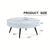 Marble Round Coffee Table With Black Metal Legs And Adjustable Feet White