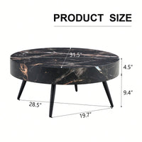 Marble Round Coffee Table With Black Metal Legs And Adjustable Feet White