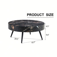 Marble Round Coffee Table With Black Metal Legs And Adjustable Feet White