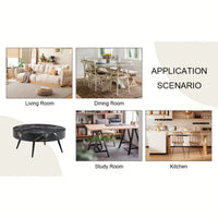 Marble Round Coffee Table With Black Metal Legs And Adjustable Feet White