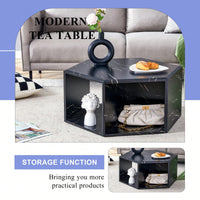 Hexagonal MDF Coffee Table With Unique Pattern Stickers And Multi-Hole Design For Enhanced Storage And Versatile Style