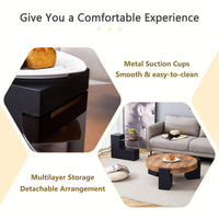Modern Double-Layer Round Coffee Table With Transparent Gray Glass Top And Black MDF L-Shaped Legs Flexible Detachable Design