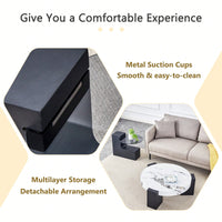 Modern Double-Layer Round Coffee Table With Transparent Gray Glass Top And Black MDF L-Shaped Legs Flexible Detachable Design