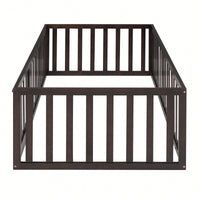 Twin Size Wooden Floor Bed Frame With Safety Fence And Door Natural