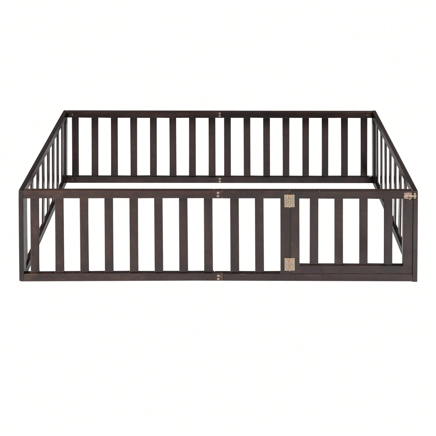 Twin Size Wooden Floor Bed Frame With Safety Fence And Door Natural