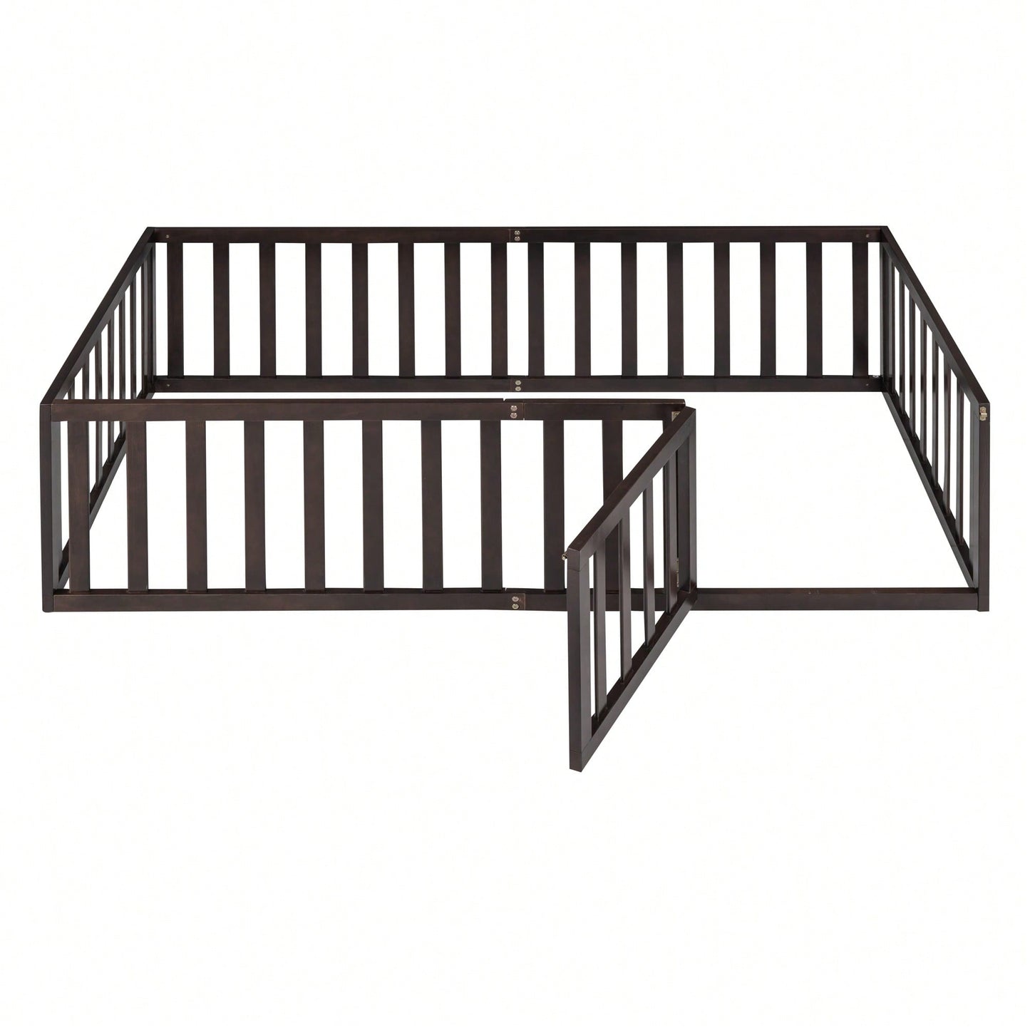 Twin Size Wooden Floor Bed Frame With Safety Fence And Door Natural