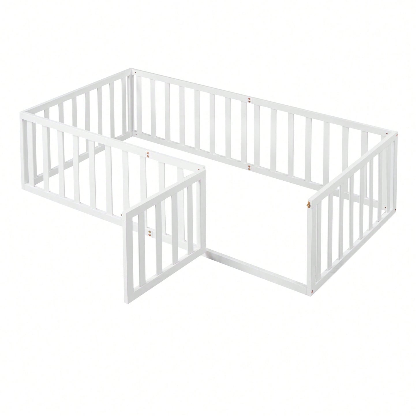 Twin Size Wooden Floor Bed Frame With Safety Fence And Door Natural