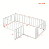 Twin Size Wooden Floor Bed Frame With Safety Fence And Door Natural