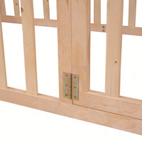 Twin Size Wooden Floor Bed Frame With Safety Fence And Door Natural