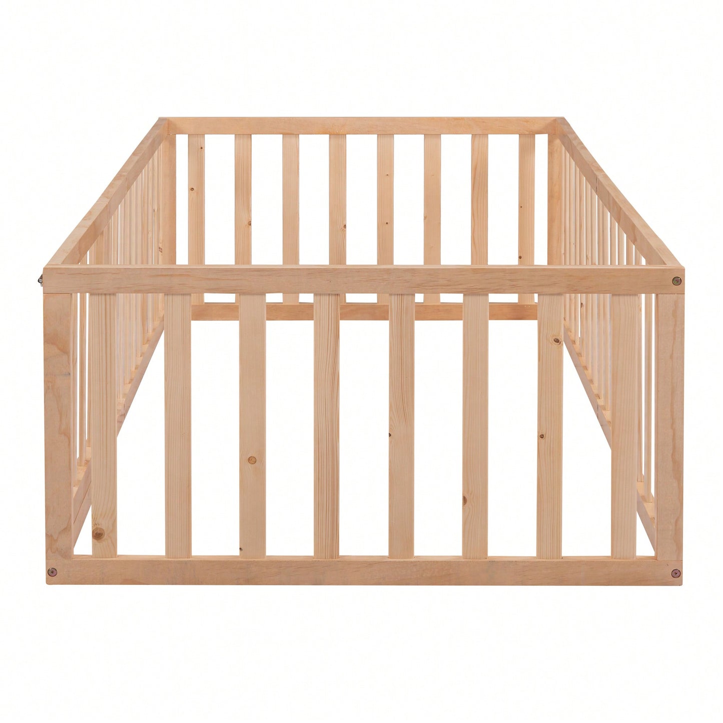 Twin Size Wooden Floor Bed Frame With Safety Fence And Door Natural