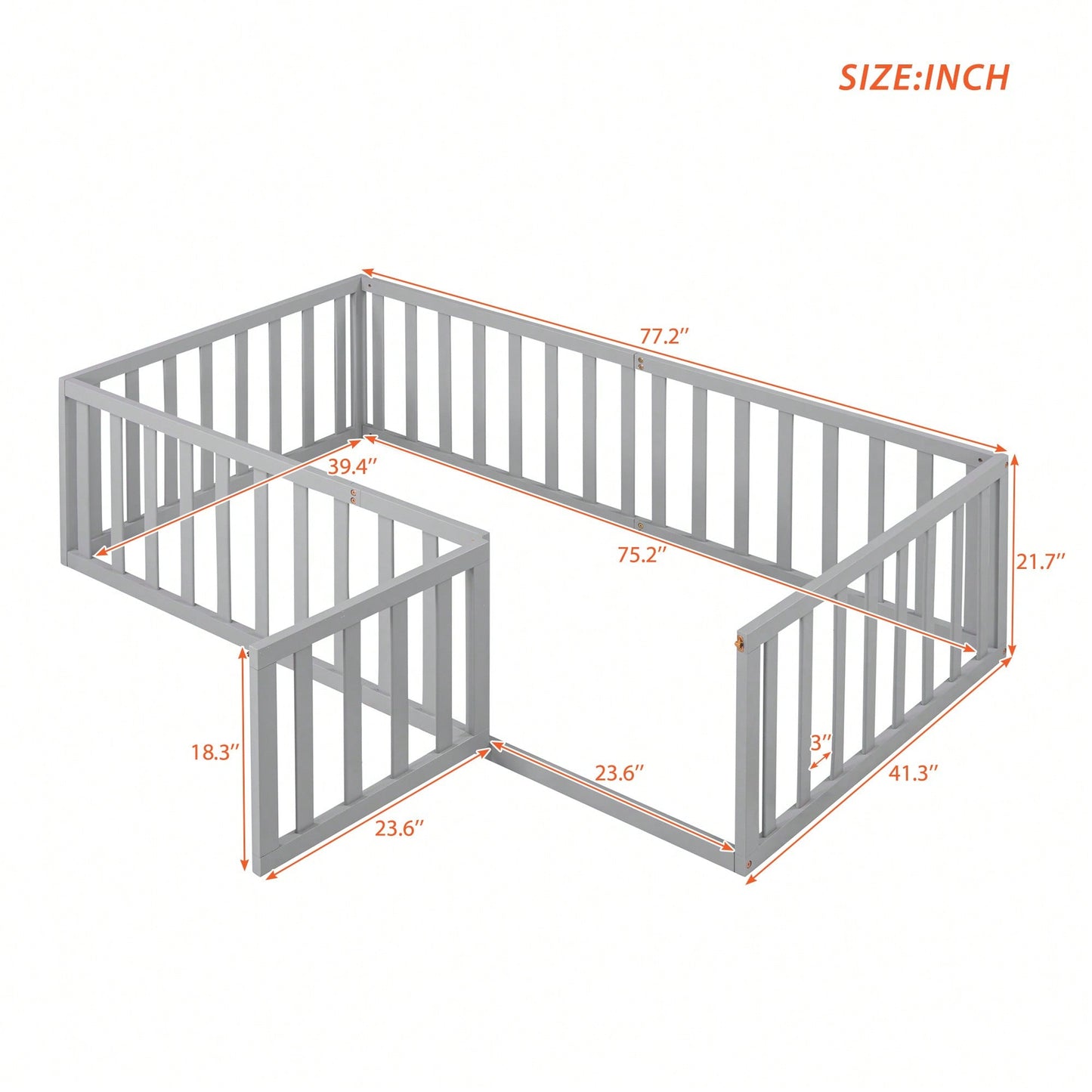 Twin Size Wooden Floor Bed Frame With Safety Fence And Door Natural