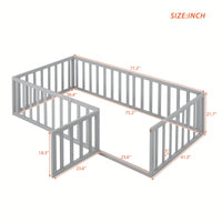 Twin Size Wooden Floor Bed Frame With Safety Fence And Door Natural