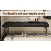 Multifunctional 59 Inch Black Shoe Bench With Faux PU Cushion And Sturdy Metal Legs For Bedroom Dining Room And Living Room Storage