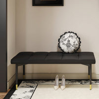 Multifunctional 47 Inch Black Shoe Bench With Faux PU Cushion And Sturdy Metal Legs For Bedroom Fitting Room Storage Room Dining Room And Living Room