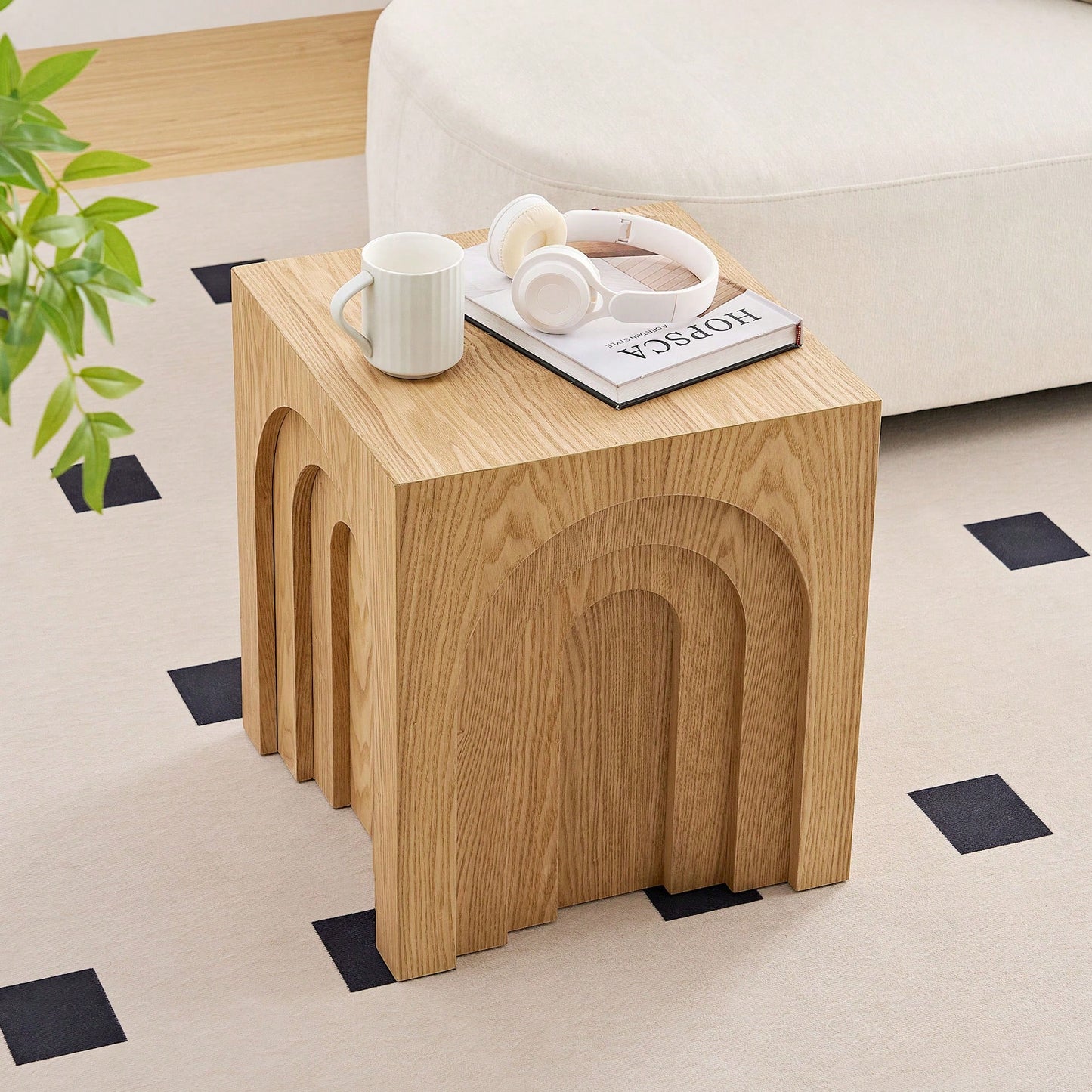 15.74 Inch Square Accent Coffee Table For Living Room And Bedroom Natural Wood Finish