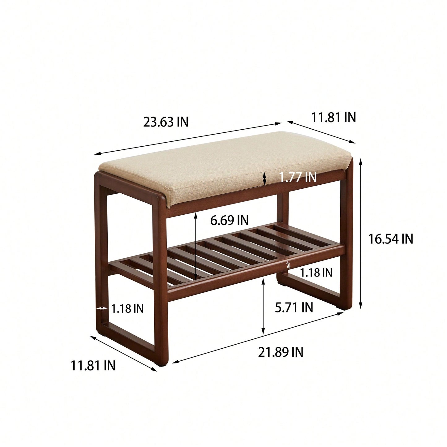 Walnut Solid Wood Shoe Bench With Beech Wood Storage Rack And High Rebound Sponge Cushion