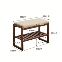 Walnut Solid Wood Shoe Bench With Beech Wood Storage Rack And High Rebound Sponge Cushion